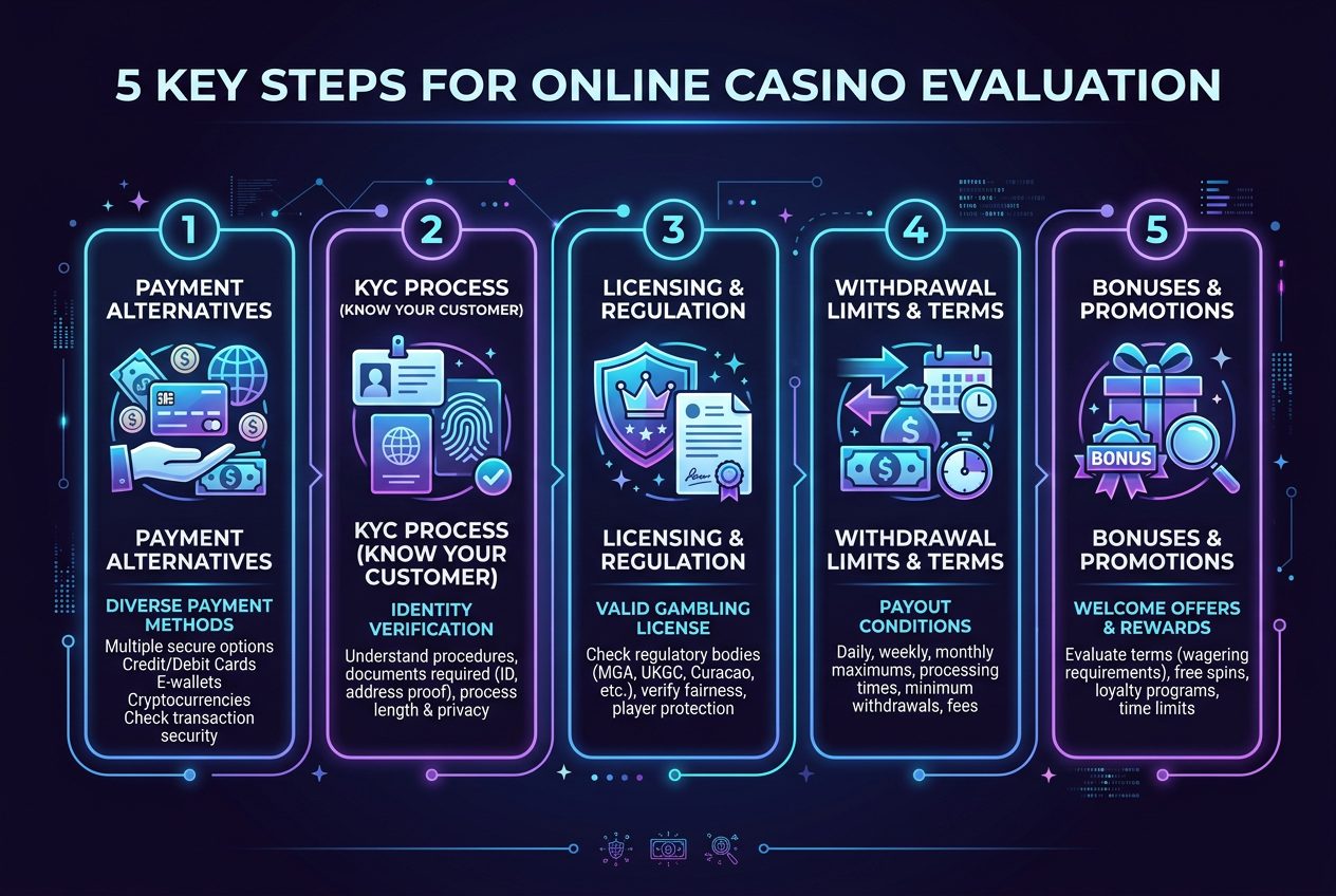 Infografika metodiky hodnocení online casin se zaměřením na platební alternativy a bezpečnost